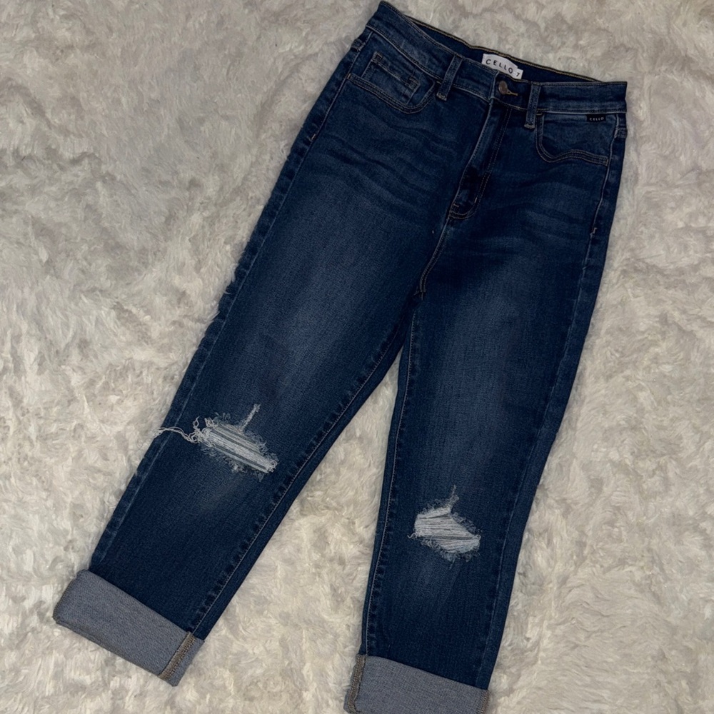 Cello Midnight Blue Ankle Jeans with Distressed Details